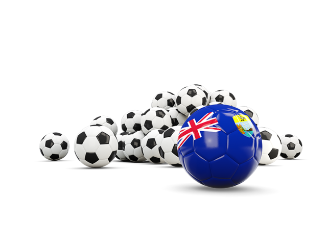 Флаг на фоне футбольных мячей. Скачать флаг. Острова Святой Елены, Вознесения и Тристан-да-Кунья