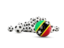 Saint Kitts and Nevis. Flag in front of footballs. Download icon.