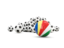 Seychelles. Flag in front of footballs. Download icon.