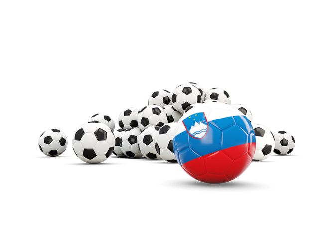 Флаг на фоне футбольных мячей. Скачать флаг. Словения