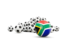 South Africa. Flag in front of footballs. Download icon.