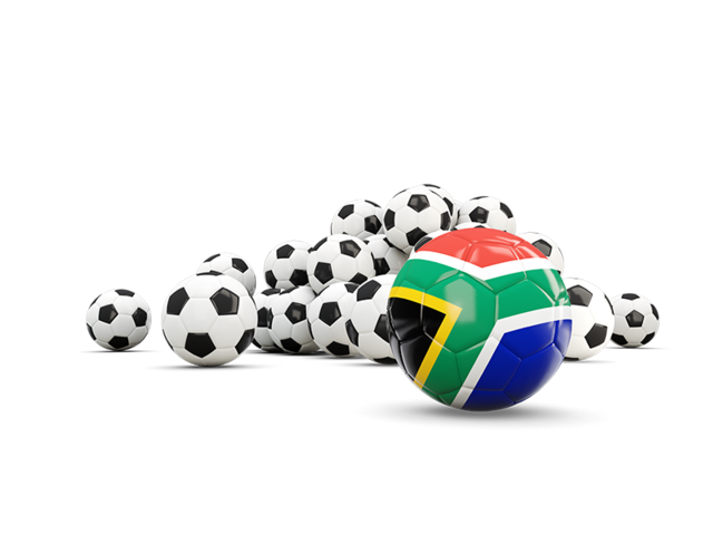 Флаг на фоне футбольных мячей. Скачать флаг. ЮАР