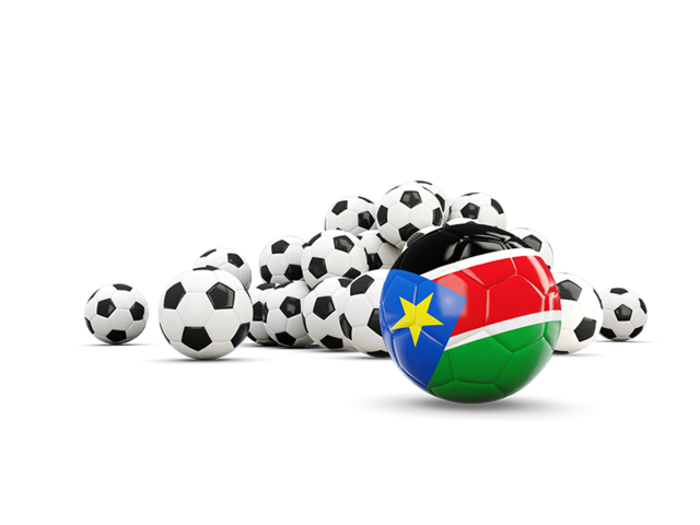 Флаг на фоне футбольных мячей. Скачать флаг. Южный Судан