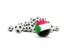 Sudan. Flag in front of footballs. Download icon.