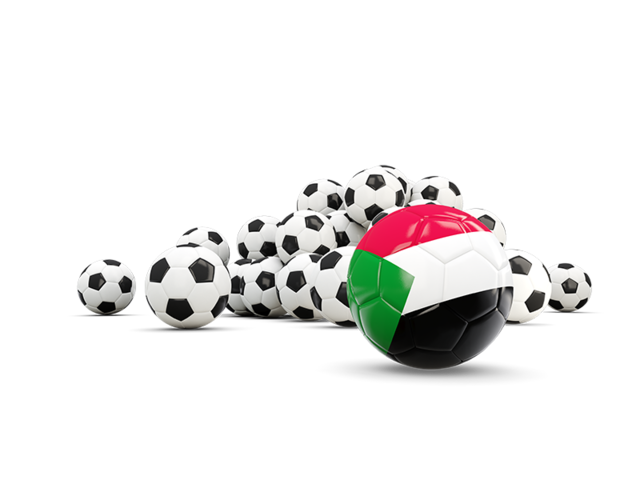 Флаг на фоне футбольных мячей. Скачать флаг. Судан
