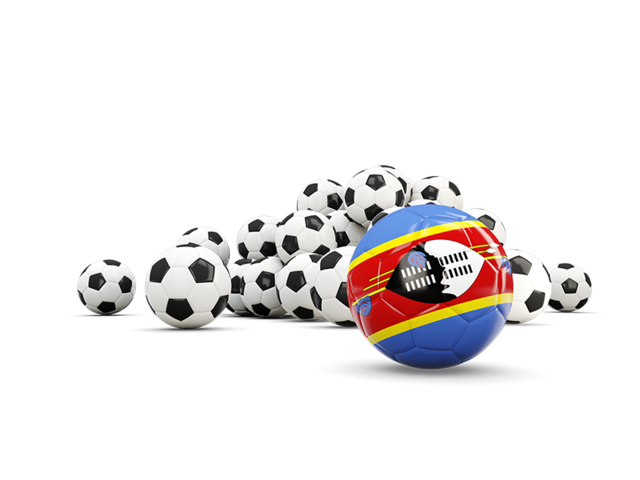 Флаг на фоне футбольных мячей. Скачать флаг. Свазиленд