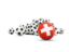 Switzerland. Flag in front of footballs. Download icon.