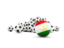 Tajikistan. Flag in front of footballs. Download icon.