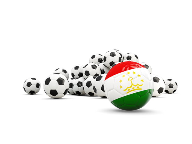 Флаг на фоне футбольных мячей. Скачать флаг. Таджикистан