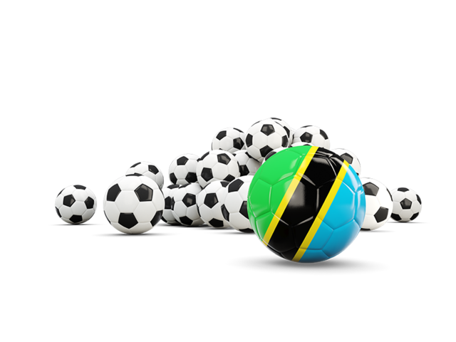 Флаг на фоне футбольных мячей. Скачать флаг. Танзания