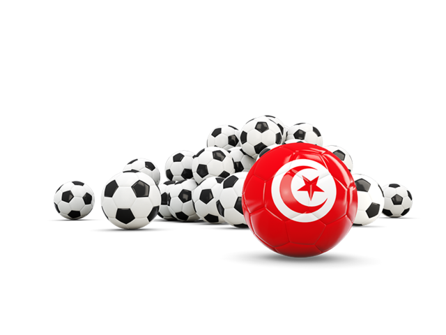 Флаг на фоне футбольных мячей. Скачать флаг. Тунис