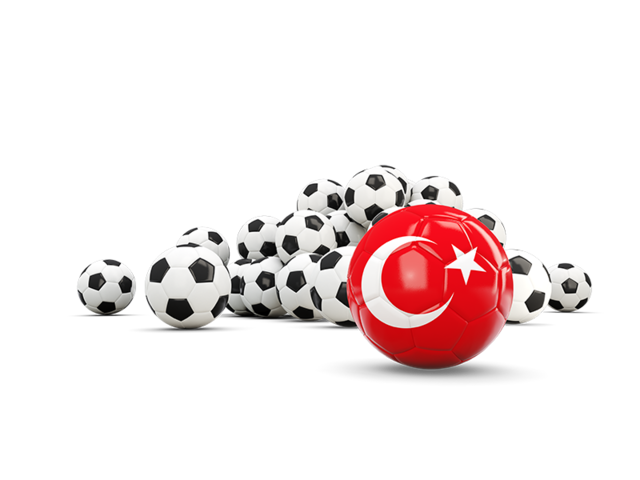 Флаг на фоне футбольных мячей. Скачать флаг. Турция