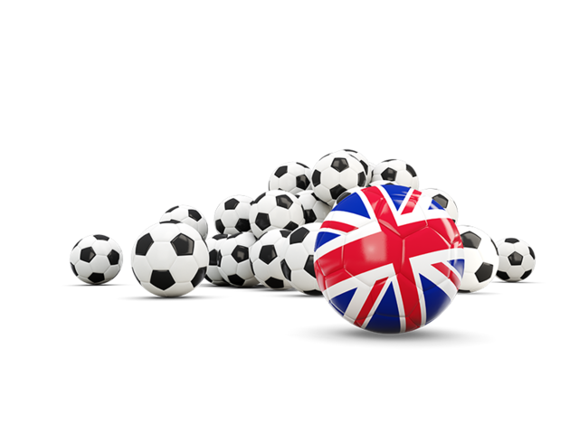 Flag in front of footballs. Download flag icon of United Kingdom at PNG format