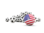 United States of America. Flag in front of footballs. Download icon.