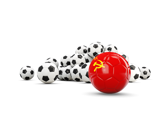Флаг на фоне футбольных мячей. Скачать флаг. СССР
