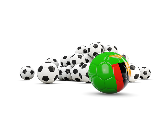 Флаг на фоне футбольных мячей. Скачать флаг. Замбия