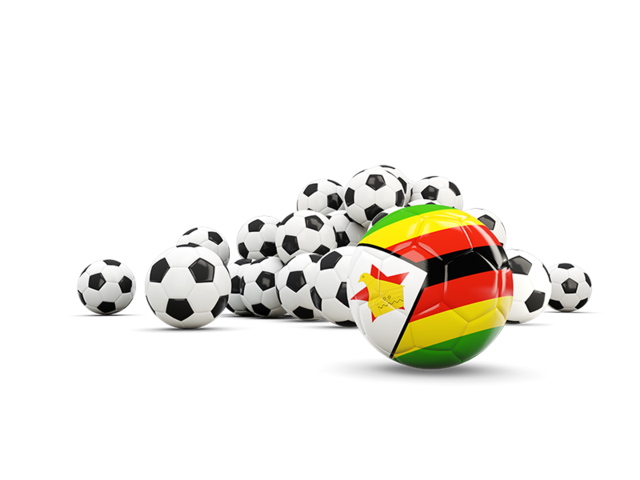 Флаг на фоне футбольных мячей. Скачать флаг. Зимбабве