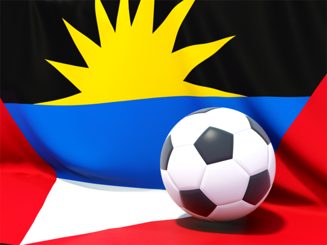Футбольный мяч на фоне флага. Скачать флаг. Антигуа и Барбуда