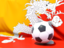 Bhutan. Flag with football in front of it. Download icon.