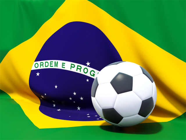 Футбольный мяч на фоне флага. Скачать флаг. Бразилия