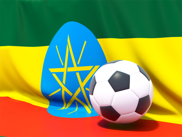 Футбольный мяч на фоне флага. Скачать флаг. Эфиопия