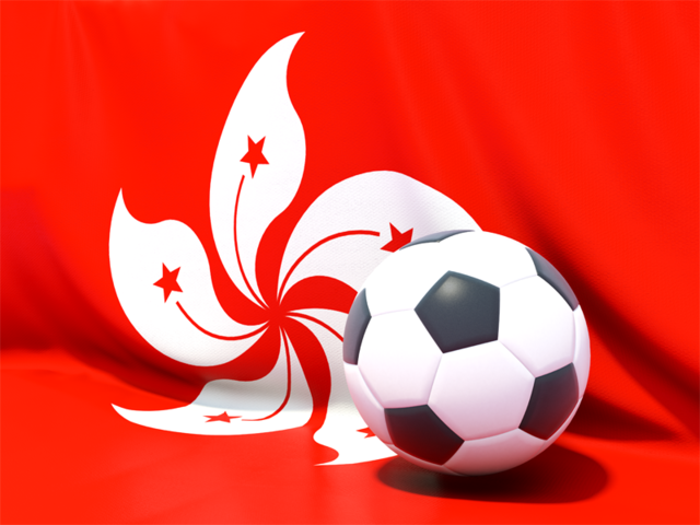 Футбольный мяч на фоне флага. Скачать флаг. Гонконг
