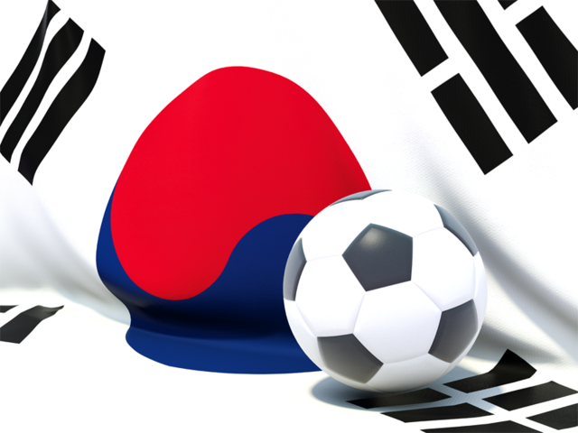 Футбольный мяч на фоне флага. Скачать флаг. Южная Корея