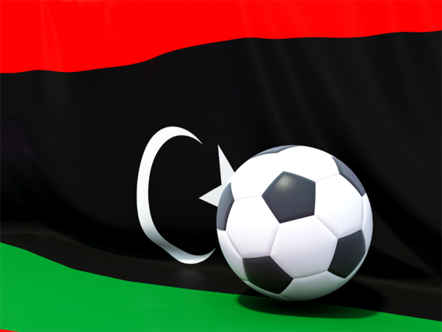 Flag with football in front of it. Download flag icon of Libya at PNG format