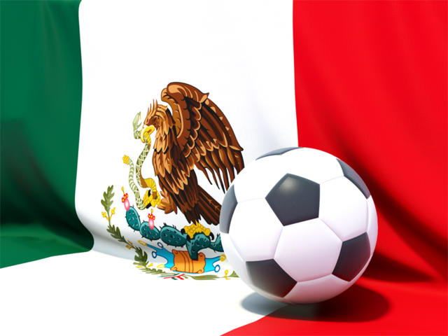 Футбольный мяч на фоне флага. Скачать флаг. Мексика