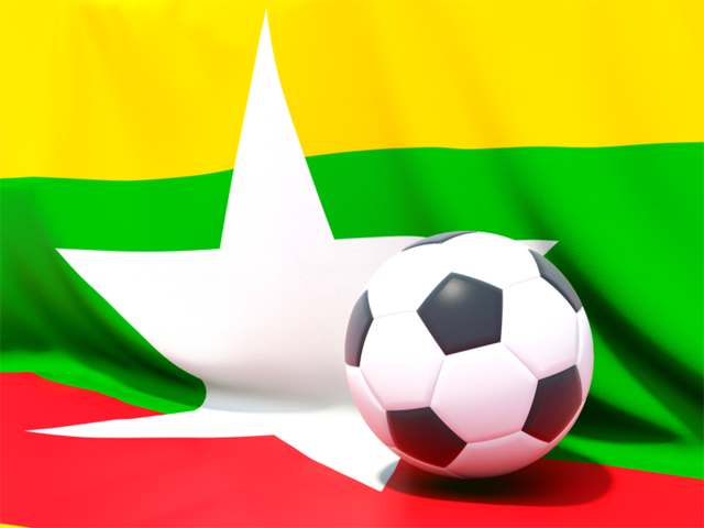 Футбольный мяч на фоне флага. Скачать флаг. Мьянма