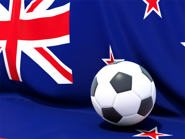 Футбольный мяч на фоне флага. Скачать флаг. Новая Зеландия