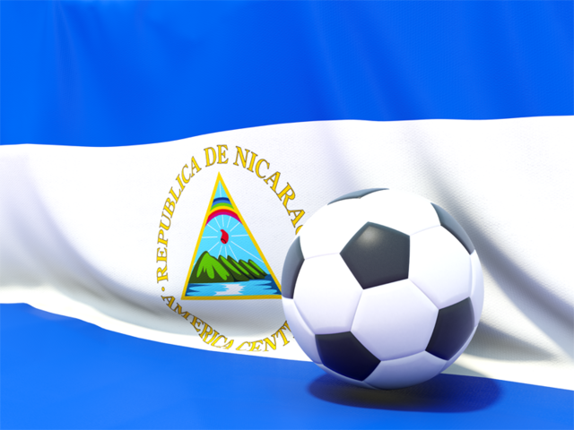 Flag with football in front of it. Download flag icon of Nicaragua at PNG format