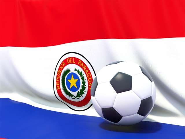 Футбольный мяч на фоне флага. Скачать флаг. Парагвай