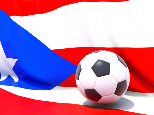 Футбольный мяч на фоне флага. Скачать флаг. Пуэрто-Рико