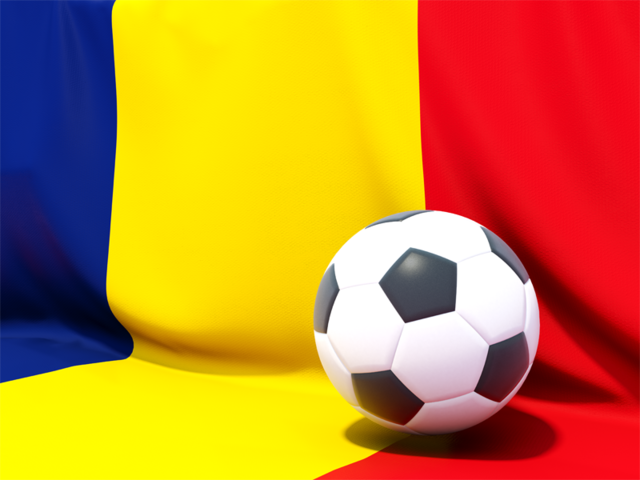 Flag with football in front of it. Download flag icon of Romania at PNG format