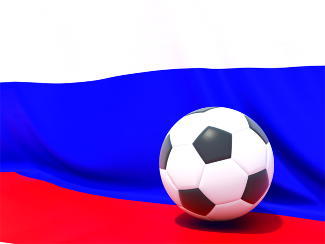 Футбольный мяч на фоне флага. Скачать флаг. Россия