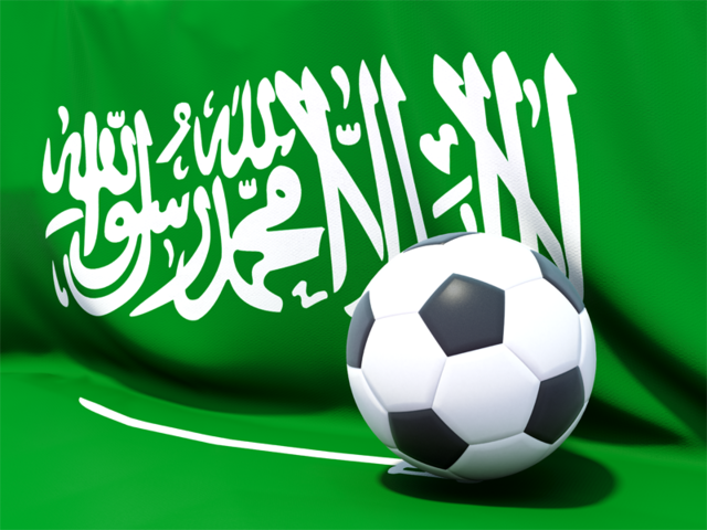 Flag with football in front of it. Download flag icon of Saudi Arabia at PNG format