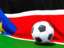 South Sudan. Flag with football in front of it. Download icon.