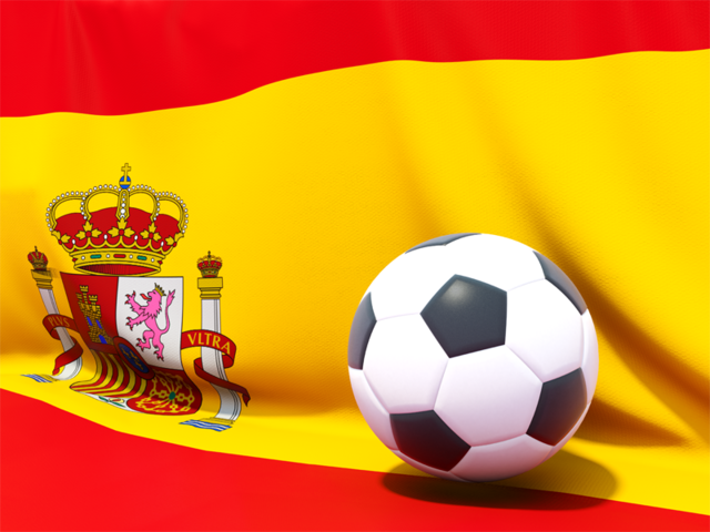 Flag with football in front of it. Download flag icon of Spain at PNG format