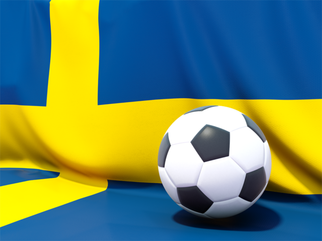 Футбольный мяч на фоне флага. Скачать флаг. Швеция