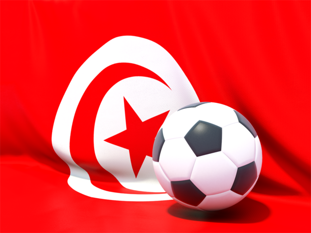 Футбольный мяч на фоне флага. Скачать флаг. Тунис