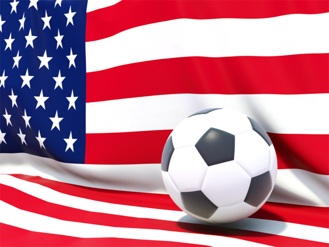 Футбольный мяч на фоне флага. Скачать флаг. США