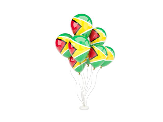 Flying balloons. Illustration of flag of Guyana