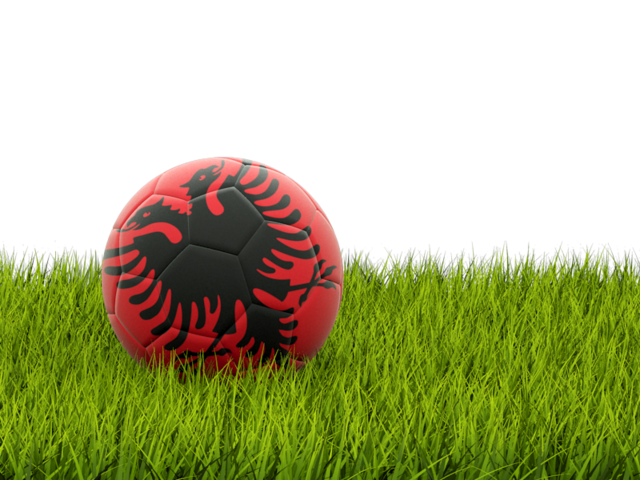 Football in grass. Download flag icon of Albania at PNG format