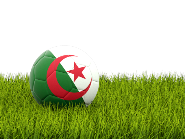 Football in grass. Download flag icon of Algeria at PNG format