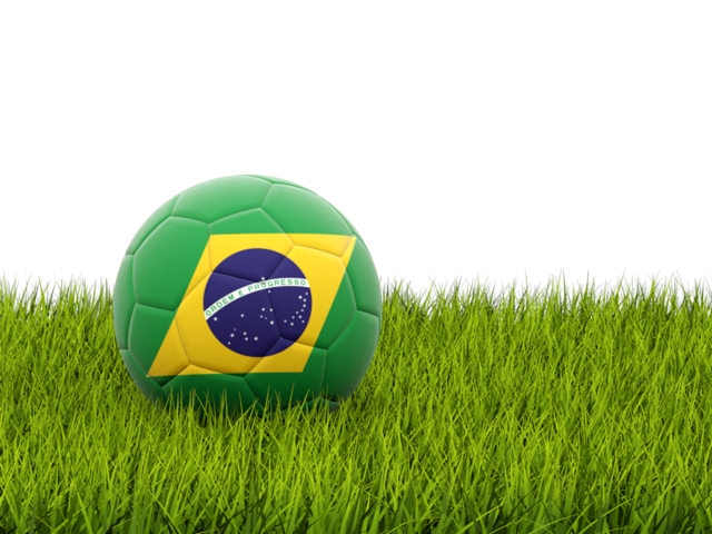 Футбольная мяч в траве. Скачать флаг. Бразилия