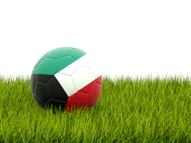 Футбольная мяч в траве. Скачать флаг. Кувейт