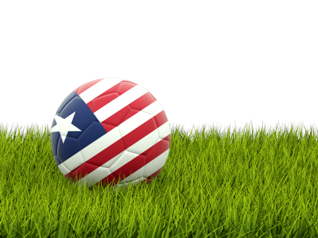 Футбольная мяч в траве. Скачать флаг. Либерия