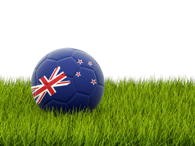 Футбольная мяч в траве. Скачать флаг. Новая Зеландия