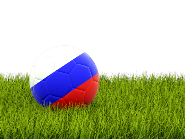 Футбольная мяч в траве. Скачать флаг. Россия
